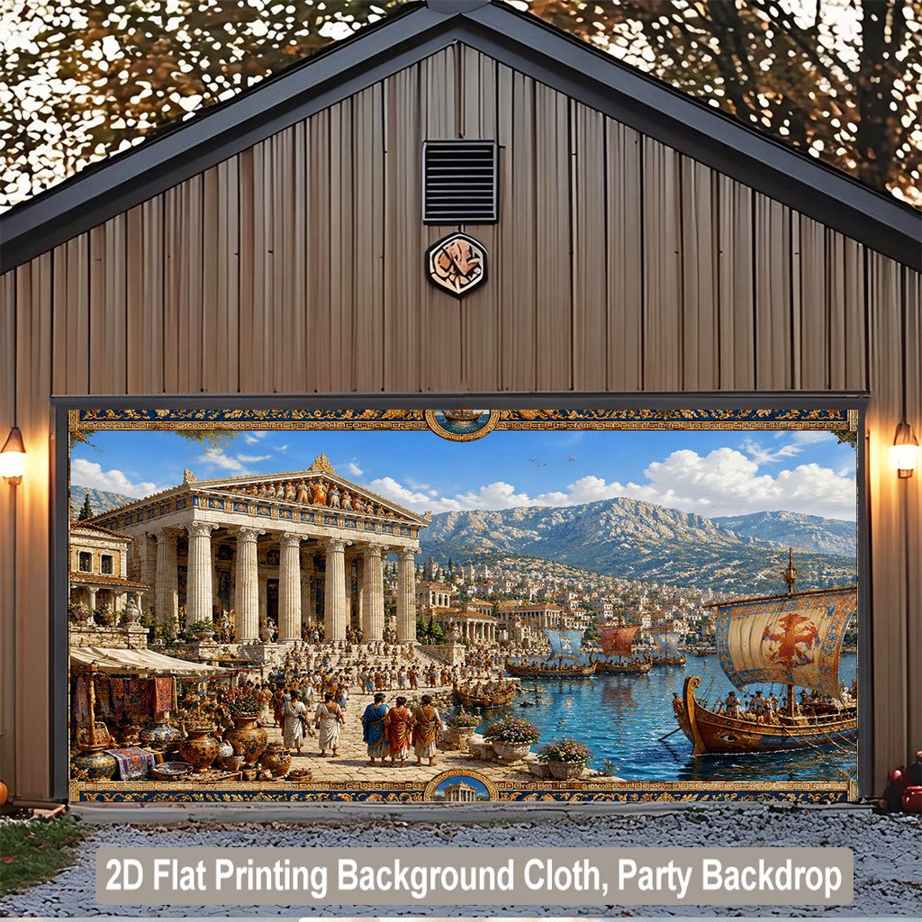 Busy Ancient Greek Market Scene Background Cloth Banner